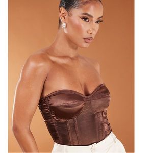 Pretty Little Thing brown satin corset top 🤎